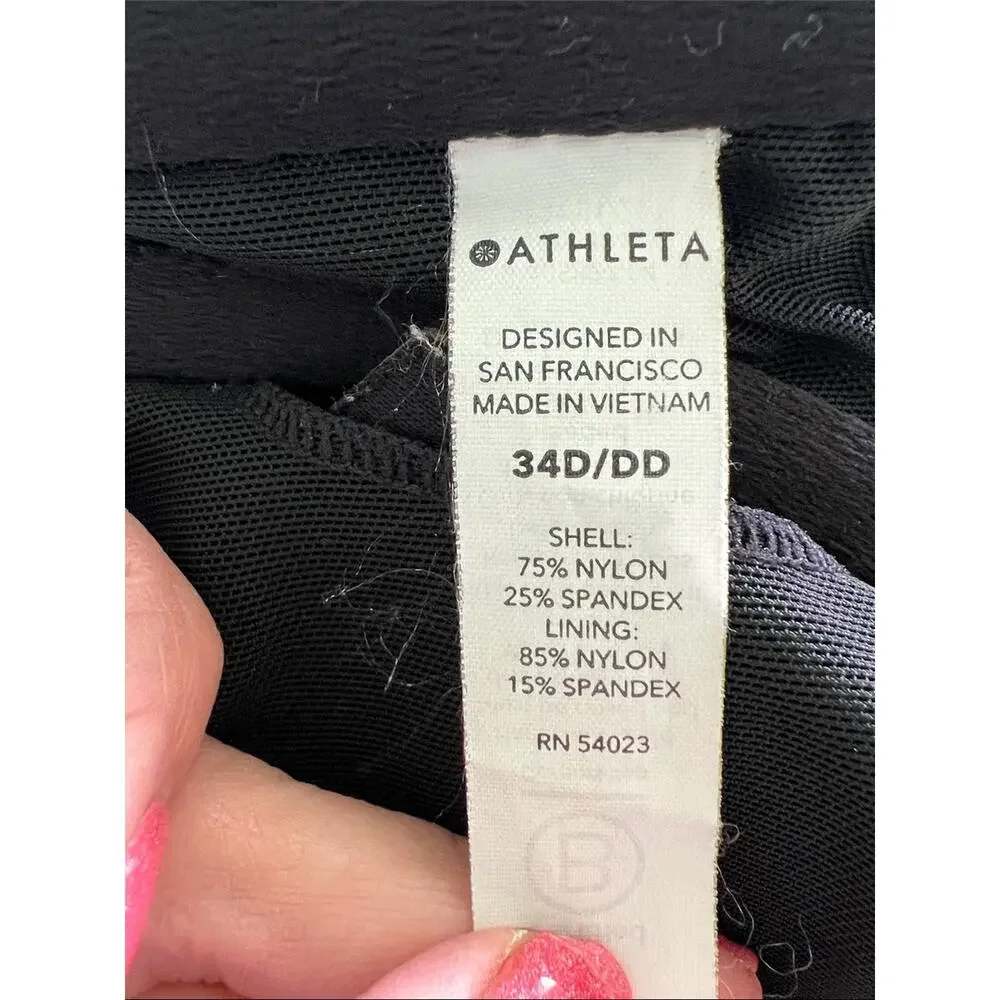 Athleta Women's Maldives High Neck Swim Bikini Top in Black Size 34D/DD